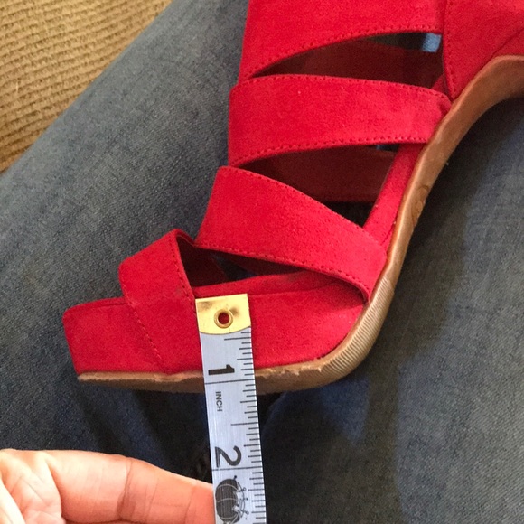 Red Strappy Suede Heels - Picture 7 of 7